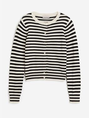 H&M Black & Cream Striped Button-Front Cardigan